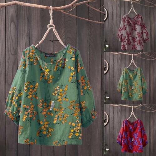 ZANZEA Summer Tops Women Vintage Floral Printed Blouse Casual 3/4 Sleeve O Neck Blusas Female Retro Shirt Chemise