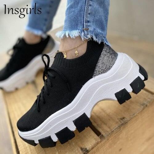 2021 Stylish Sneakers Women Summer New Mesh Breathable Ladies Bling Comfy Platform Shoes Running Walking Jump Sport Shoes