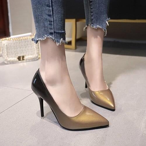 High heels gradient color sexy nightclub super high heel womens shoes patent leather wine red 10CM high heels Zapatos Mujer