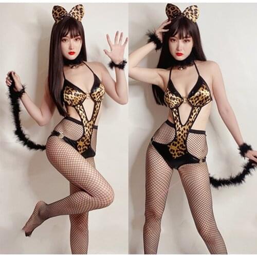 Sexy Leopard Bodysuit Women Nightclub Party Cosplay Costume Nightclub GoGo Dancer Rave Outfit Dj Wear Festival Clothing DNV15161