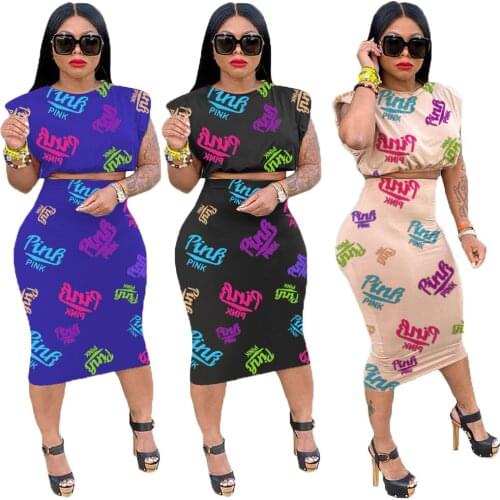 2021 Summer Casual Print Shoulder Pad Sleeveless Womens Two Piece Dress