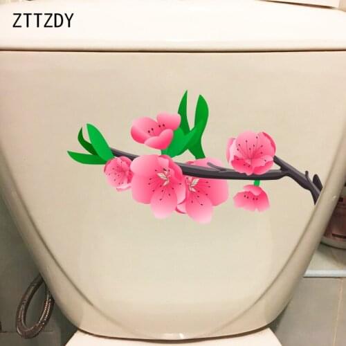 ZTTZDY 25*13CM Cartoon Peach Blossom Branch Toilet Sticker Decor Home Living Room Wall Decal T2-0727