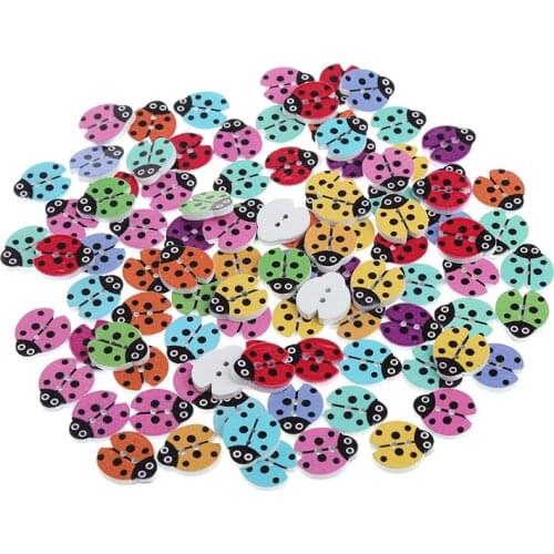 100Pcs/Pack Wood Ladybug Handmade 2 Holes Wooden Buttons Sewing Scrapbooking DIY