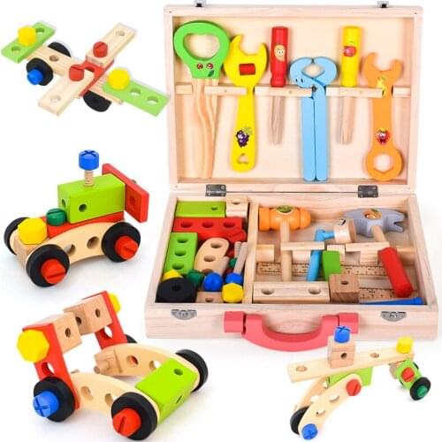 2021Baby Toys Kids Wooden Multifunctional Tool Set Maintenance Box Wooden Pretend Toy Baby Nut Combination Play House Toys Gifts