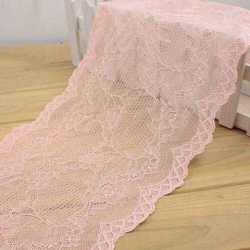4M/lot 22cm wide Coral powder elastic embroidery mesh lace High-end womens wrapped chest underwear skirt lace fabric AC243