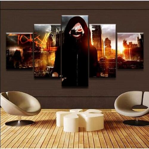 5 Piece Canvas Wall Art Modular Picture Anime Posters Framed Tokyo Prints Modern Home Decor Teen Room Decoration Paintings