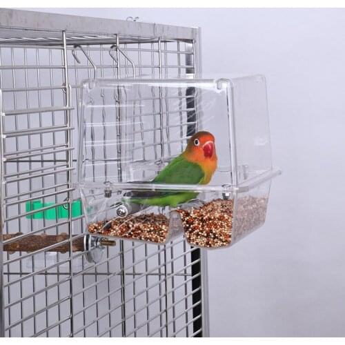 Acrylic Bird Parrot Feeder Cage Feeding Box Food Container
