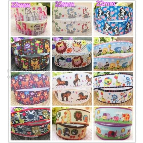 Free shipping 10 yards 7/8'' width 1'' (25mm) horse lions zebra deer printed Grosgrain ribbon Ribbon hairbow accessory gift pack