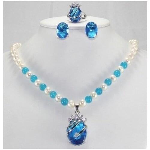 Free shipping New style Natural noble jewelry>>>>7-8mm White Akoya Cultured Pearl Necklace Earring Ring