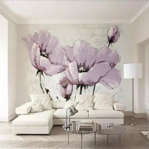 Seamless wallpaper Beautiful purple flowers Nordic minimalist TV background wall professional custom murals wholesale wallpaper