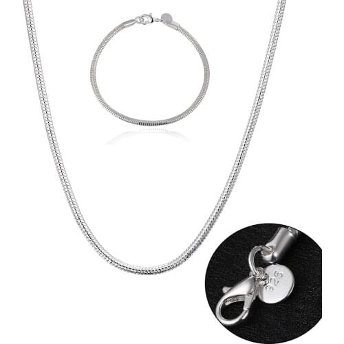 925 Sterling Silver 3MM Snake Chain Bracelet & Necklace Fashion Engagement Wedding Fashion Vintage Jewelry