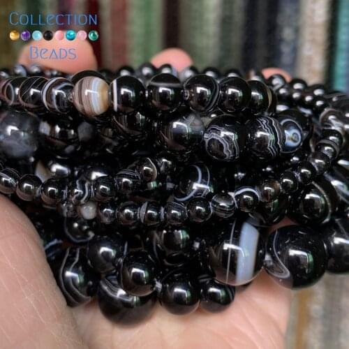 4/6/8/10/12mm Natural Stone Beads Black Stripe Agates Round Loose Spacer Beads For Jewelry Making DIY Bracelets Accessories 15"