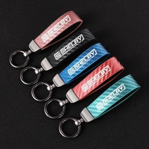 Color Carbon Fiber Leather Car KeyChain Horseshoe Key Rings for Ford Mustang SHELBY Mondeo MK GT 350 500 Cobra Focus car styling