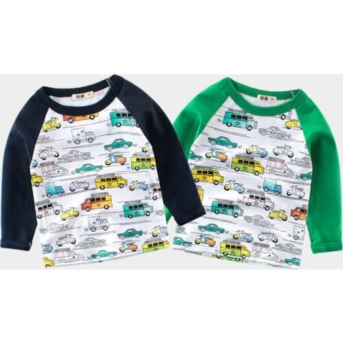 Childrens Long-sleeved T-shirt With Full Print Cute Cartoon Car