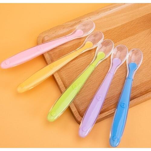 Baby Soft Silicone Spoon Candy Color Temperature Sensor Spoon Baby Feeder Feeding Tableware Training Spoon Silicone Tableware