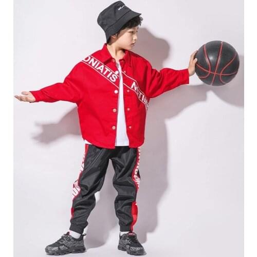 Boys Street Dance Girls Letter Denim Jacket Hip Hop Shirt Clothes Sets Kids Jazz Jogger Pants Outfits Teenage Costume Streetwear