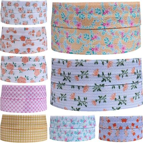 FLRA ElasticTiny flower plaid fold over elastic ribbon for hair ties
