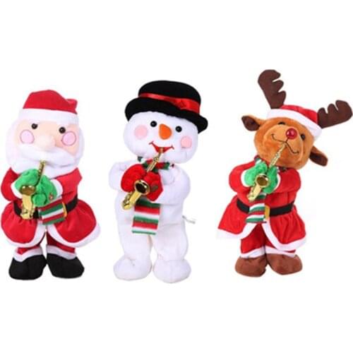 Santa Claus Snowman Elk Electric Singing Dancing With Saxophone Christmas Plush Doll Toys Wedding Party Make Surprise Xmas Gifts