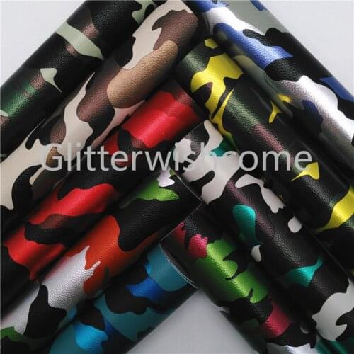 Glitterwishcome 21X29CM A4 Size Vinyl For Bows Camouflage Printed Synthetic Leather Faux Leather Sheets for Bows, GM712A