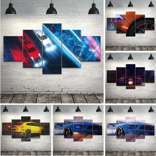 HD Prints Cool Sports Car Running Canvas Painting Night Scenery Poster Wall Art Modular Pictures Home Decor Living Room Frame