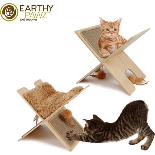 Cat Scratcher Toy with Cushion Mat Cross Cat Playing Bed Funny Feather Wood