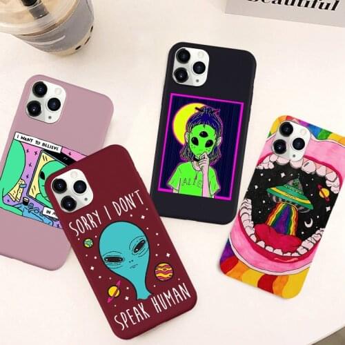 JAMULAR Aesthetics Cute Cartoon Alien Space Soft Silicone Phone Case For iPhone X 11 Pro XR XS MAX 7 8 6 Plus Matte Cover Fundas