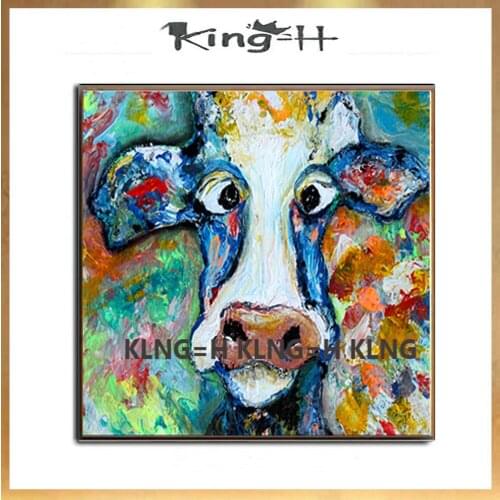 Canvas Painting Hand Painted Animal Oil Painting Little Adorable Cow Abstract Quardro Best Gift Art Work Home Decorations