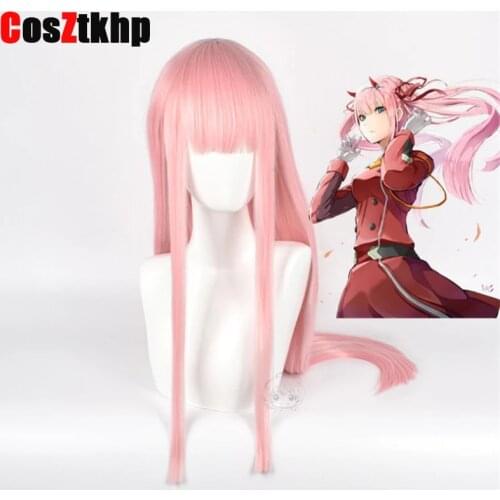2021 Hot Anime DARLING in the FRANXX 02 ZERO TWO Long Wig Cosplay Wig Role Play Pink Color Cos Wig
