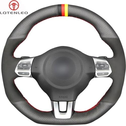 LQTENLEO Black Suede Leather Car Steering Wheel Cover for Volkswagen Golf 6 GTI MK6 VW Polo GTI Scirocco R Passat CC R-Line 2010