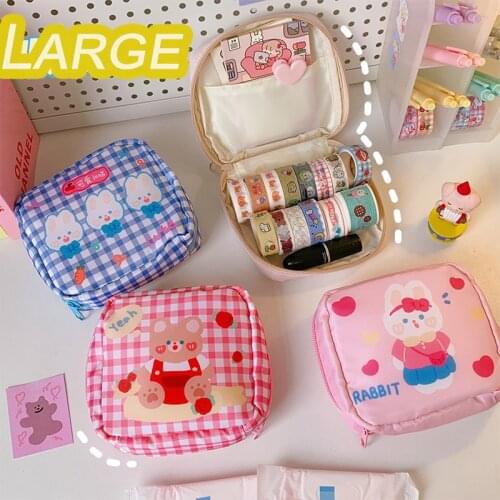 Kawaii Stationery Storage Bag Korean Cute Girl Sanitary Napkin Storage Bag Bunny Bear Portable Student Makeup Pouch
