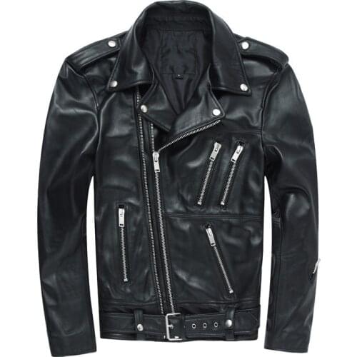 Hot fashion Mens genuine leather jackets korean style moto&biker jackets coat M-4XL size D922