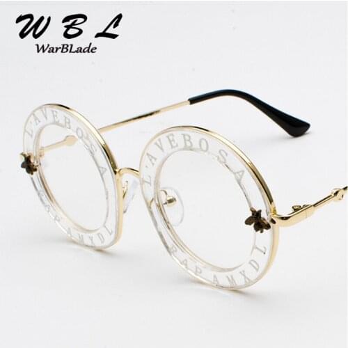 WarBLade Retro Round Glasses Clear Lens English Letters Little Bee Men Women Brand Glasses Black Fashion Male Female