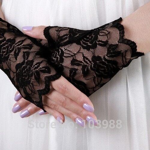 Cheap Free shipping Made Bridal Gloves Fabulous Lace Diamond Flower Glove black Wedding Dress Accessories FLOWER Girl gloves
