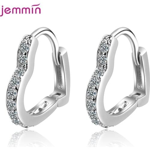 New Arrivals Sweet Heart Shape Hoop Earrings For Women Genuine 925 Sterling Silver Hoop Earrings Inserted With Bright Crystal