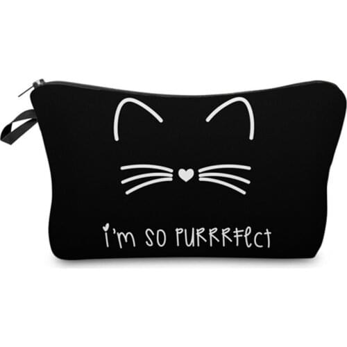 New Cute Cat Printed Makeup Bags Multifunction Mini Storage Bag Durable Fashion Coin Purse Foldable Simple Women Cosmetic Bags