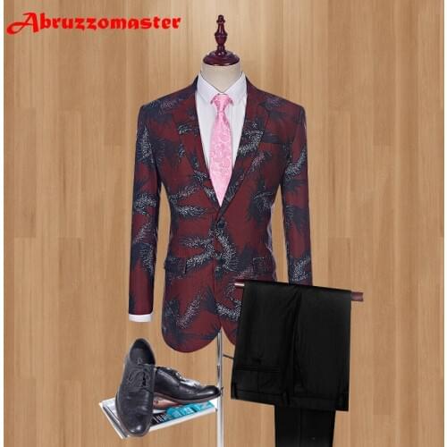 New Design Printed Groom Tuxedos 2 buttons Groomsman Suit Custom Made Man Suit Stage Wear wedding suits (Jacket+pants)
