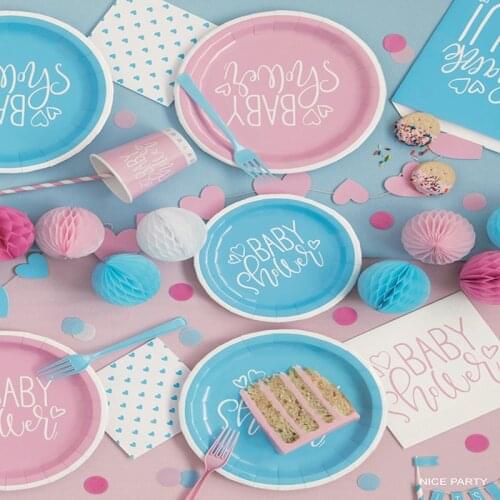 Hot NiceParty Disposable Tableware Pink Blue Plate Napkin Paper Cups Tablecloth Decor Baby Shower Supplies Decoration Boys Girls