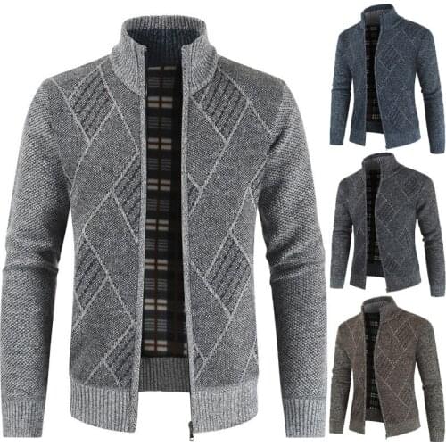 2021 Autumn Winter Mens Warm Sweater Casual Thick Cardigan Fleece Coats Cashmere Gradient Knitted Zipper Outwear Sweatercoat