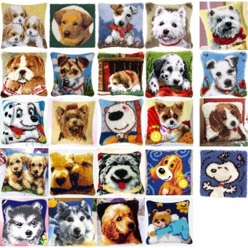 Love DOGS Cushion Latch Hook Kit Pillow Mat DIY Craft Flower 42CM 42CM Cross Stitch Needlework Crocheting Cushion Embroidery