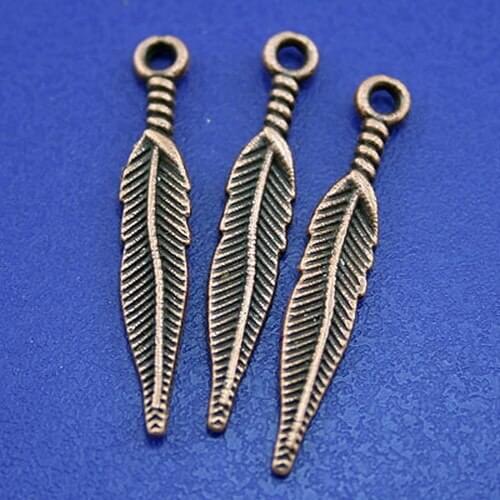 70pcs copper-tone feather charms H2252