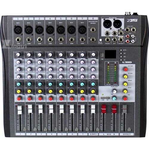 Professional 8 Channel USB DJ Audio Mixer Karaoke Microphone Console 3-Band EQ Sound Effects For Video Recording Power Amplifier