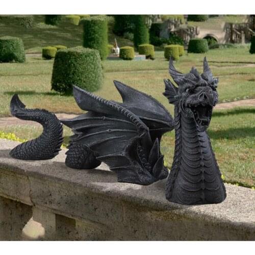Garden Ornament Dragon Shape Resin Statue Craftwork Decorative Tools for Courtyard Backyard White Black