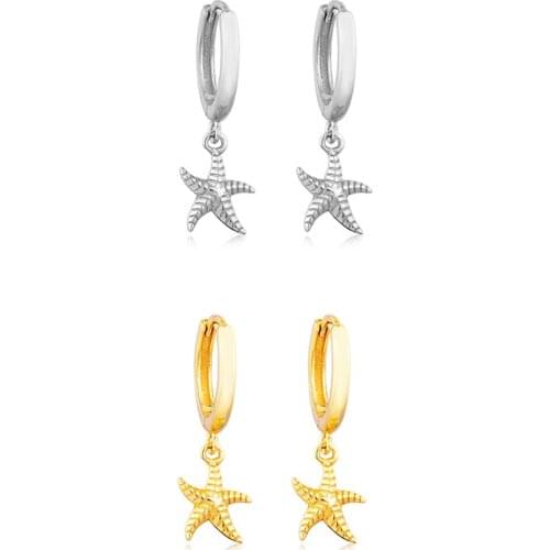 Silver Gold Color Hoop Earring Seastar Starfish Gold Earrings Small Cute Fashion Ear Jewelry for Women Dainty Earrings Wholesale