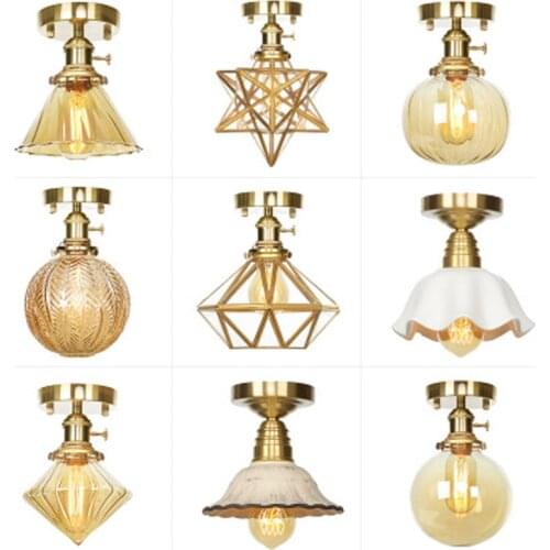 Modern nordic Pure copper E27 led ceiling lamps for kitchen living room bedroom study balcony porch restaurant cafe hotel