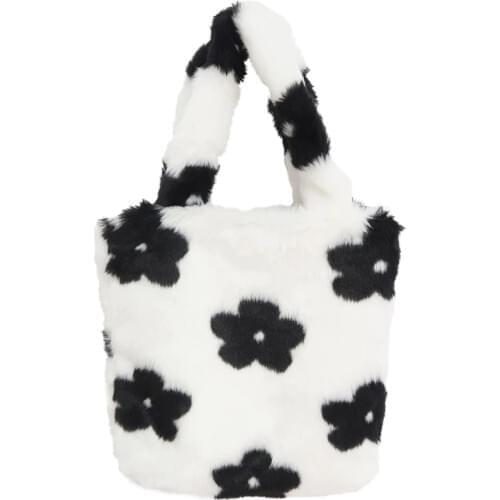 Soft Milk Cow Printed Faux Fur Shoulder Bags Womens Large Books Crossbody Bag New Girls Students Large Capacity Messenger Bags