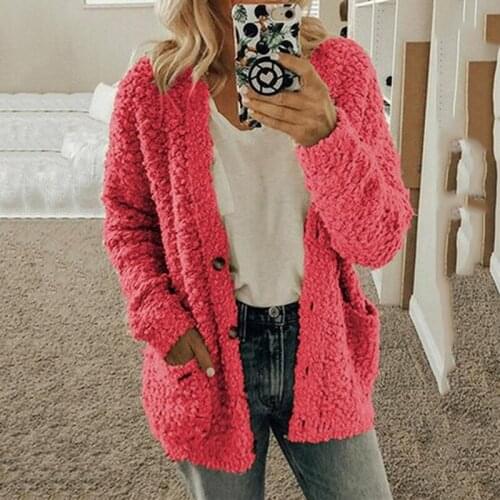 Winter Warm Faux Cashmere Sweater Women Casual Button Pocket Cardigan Autumn Winter Sweater Women Cardigans Tops Outwear Coat