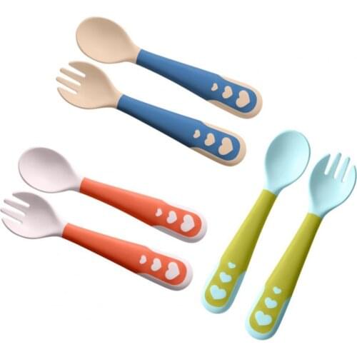 1 Set Training Tableware Non-slip Bending Handle Portable Kids Feeding Training Dinnerware for Infant