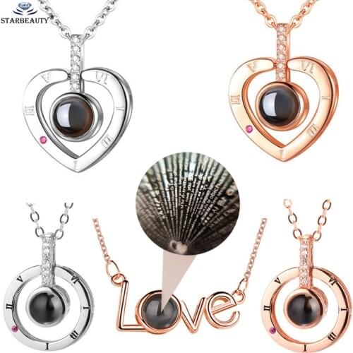 1pc Light Projection Necklace 101 Languages of I LOVE YOU Heart Pendant Necklace Nano Micro-engraving Wedding Memory Necklaces