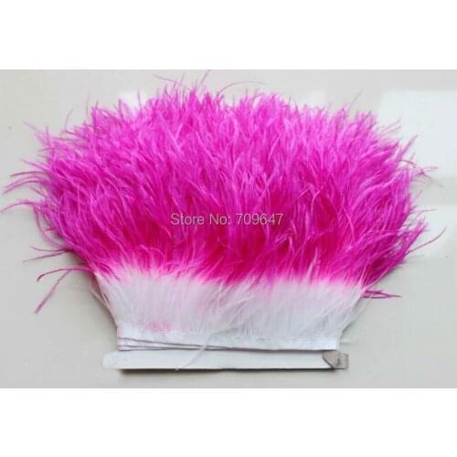10meters/lot!5-6inches 12-15cm wide hot pink/rose+white colour TWO TONE OSTRICH Fringe,ostrich fringe,1ply,feather lace