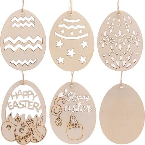 10pcs/set Happy Easter Wooden Crafts Handmade DIY Carved Egg Pendant Easter Party Decoration Home Decor Easter Gift For Kids